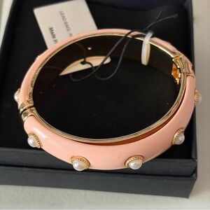 Piper K Pink Enamel Pearl-Accent Hinged Bangle Bracelet